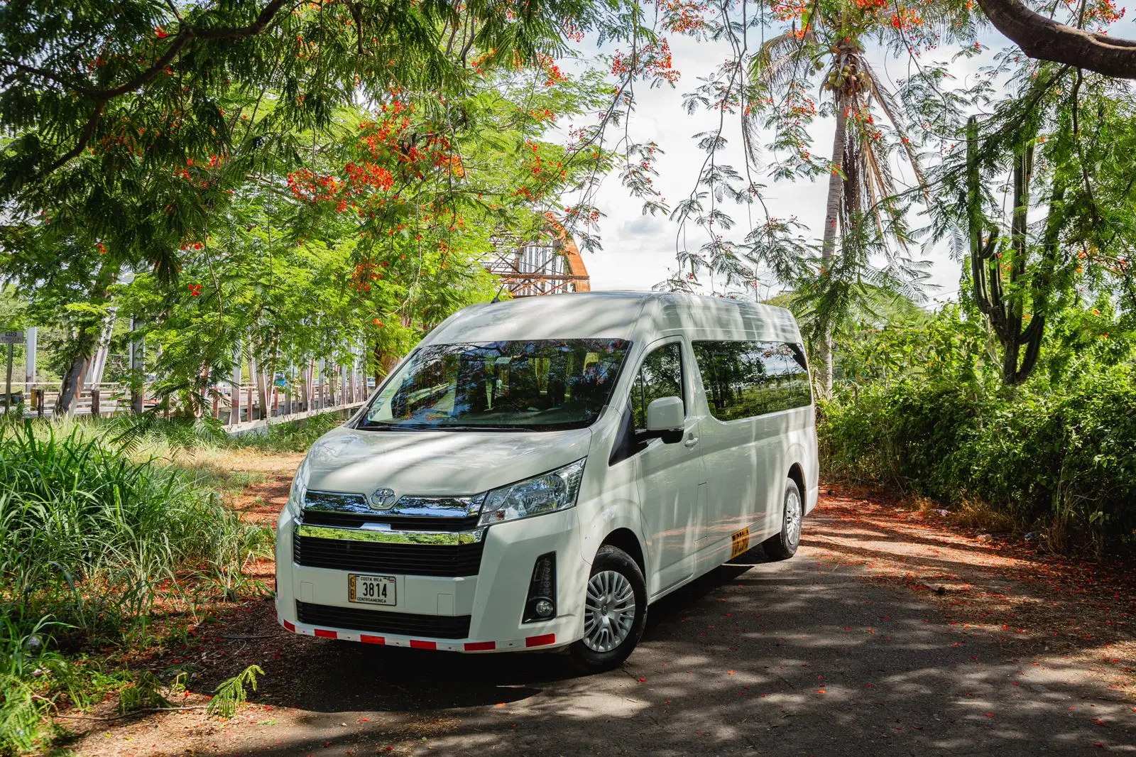 Private transfer van in tropical road in Costa Rica
